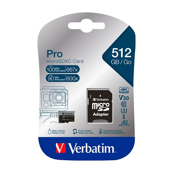 Verbatim PRO U3 flash-hukommelseskort - 512 GB - A2 / UHS-I U3 / Class10 - microSDXC