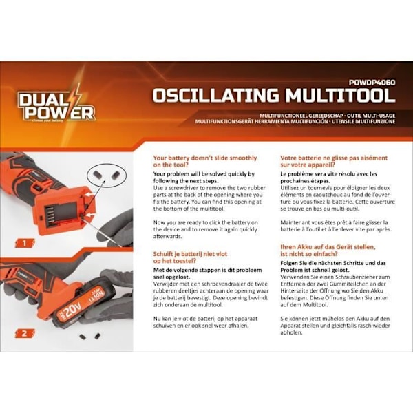 Trådløs multifunktions oscillating værktøj 20V DUAL POWER POWDP4060 - 5 tilbehør inkluderet Orange - Sort