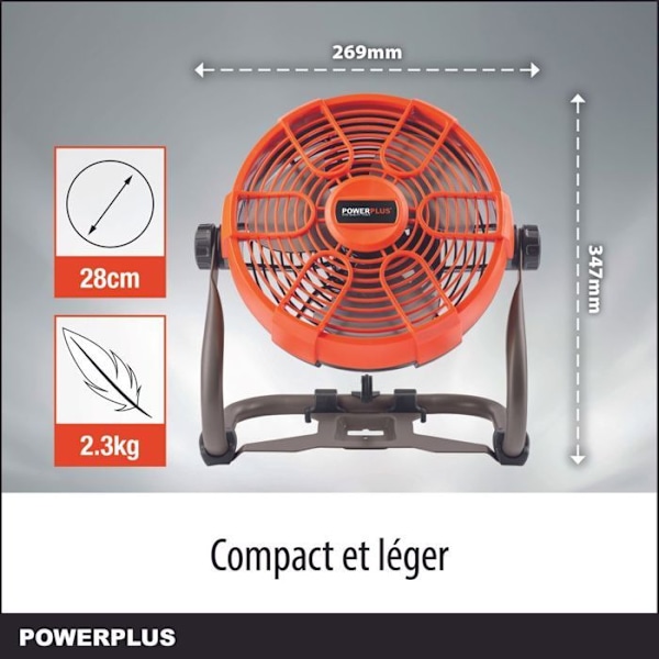 Powerplus Dual Power Batteriflad ventilator POWDP8015 - Bord-, stativ- eller vægventilator med 20 V - uden batteri eller oplader Orange