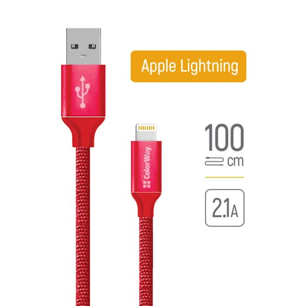 Kaapeli päivämäärä, USB Lightningille, 2,1 A, 1 m - ColorWay (CW-CBUL004-RD) - Punainen