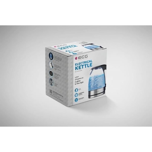 Elkedel i Pyrex glas og rustfrit stål - EKG RK 1776 - 1,7L - 2200W - blå belysning Blå