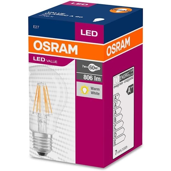 LED Arvo CL A Fil 60 ei-säätö 7W/827 E27