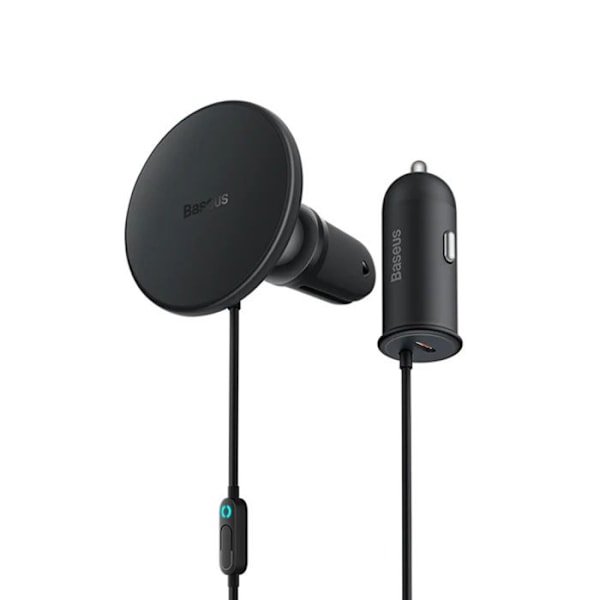 Support til telefon med magnetsystem 15W, 12V biladapter + 40W kabel - Baseus (C40141000111-01) - Sort