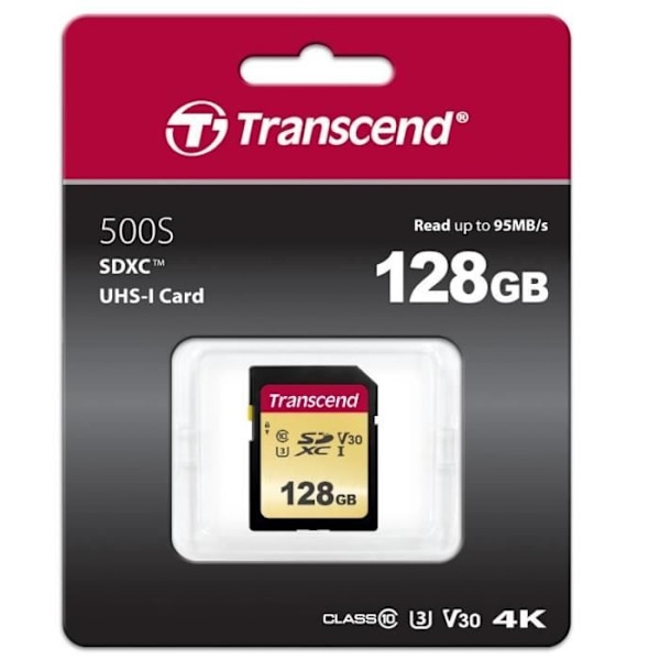 Flashminneskort - TRANSCEND - 128GB UHS-I U3 SD - Kapacitet 128 GB - Klass 10 - Video Klass V30