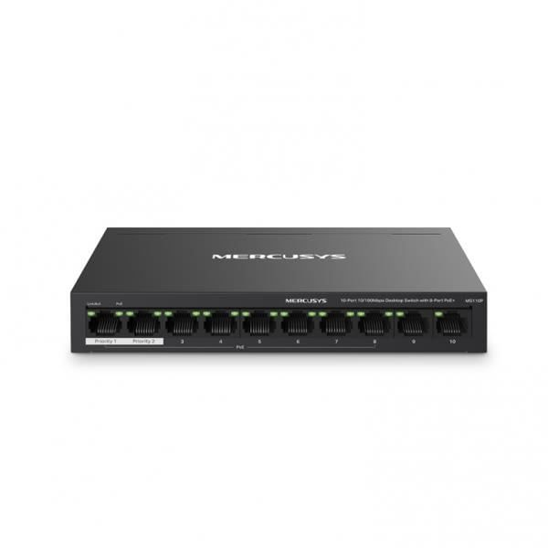 Mercusys MS110P, Managed, Fast Ethernet (10/100), Full duplex, Power over Ethernet (PoE), Väggmontering MERCUSYS MS110P SWITCH 10 Svart