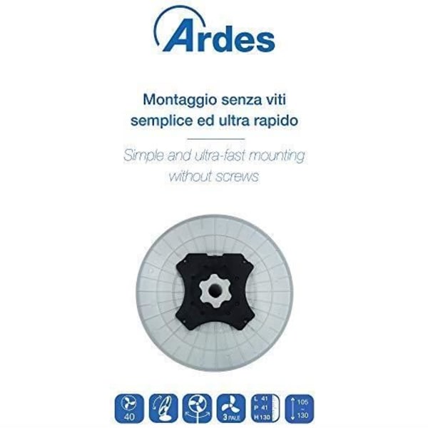 Ardes AR5BR40PB Brisa 40 PB piedestalventilator, 3 blade 40 cm, rund base 41 cm, justerbar højde, B, hvid, 40 AR5BR40PB