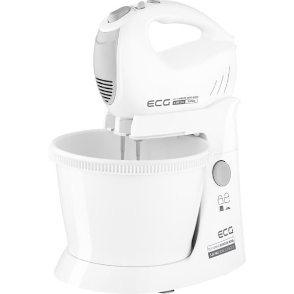 Elektrisk mixer med roterende skål - ECG - RSM 4052 - 5 hastigheder + Turbo - Motoriseret støtte - 3,5 L skål - Kraftig og praktisk