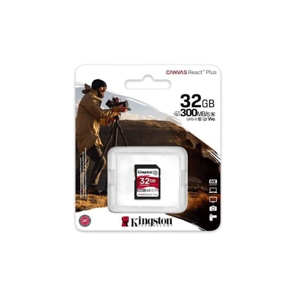 Kingston-muistikortti SD 32 Gt Canvas React Plus 300/260 UHS-II U3 - 0740617301946