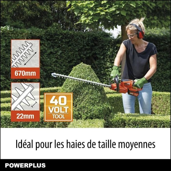Powerplus Dual Power Hækkeklipper Batteri POWDPG7536 - 40 V, uden Batteri eller Oplader, Klinge på 670 mm, Afstand på 22 mm orange