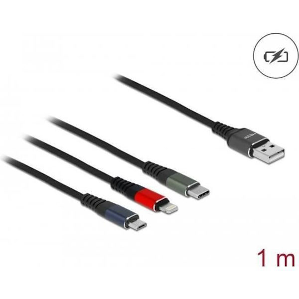 Delock - Lightning-Kabel, nur till Aufladen - USB männlich till Micro-USB Typ B, Lightning, USB-C männlich - 1,0m -