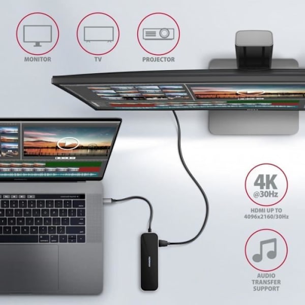 AXAGON-yhteensopiva HMC-6GL USB-keskitin, 3x USB-3.0, 1x RJ-45, 1x HDMI - 8595247906182