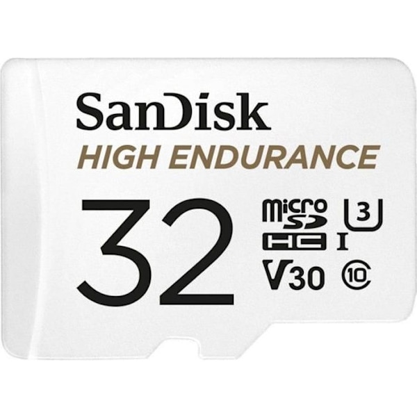 SanDisk - Kestävä microSDHC-kortti videovalvontaan + SD-sovitin, 32 Gt, 100 MB/s lukunopeus 40 MB/s kirjoitus, U3, V30