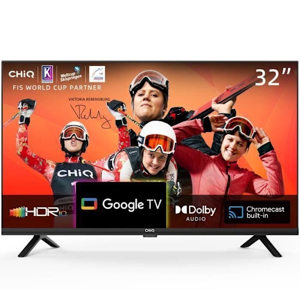 CHiQ L32H7G 32 tums TV, Smart TV, HD LED TV, Ramlös design, HDR Google TV, Google Assistant