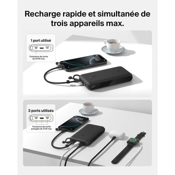 Extern batteri - Belkin - 20 000 mAh - USB-C - Digital skärm - Svart