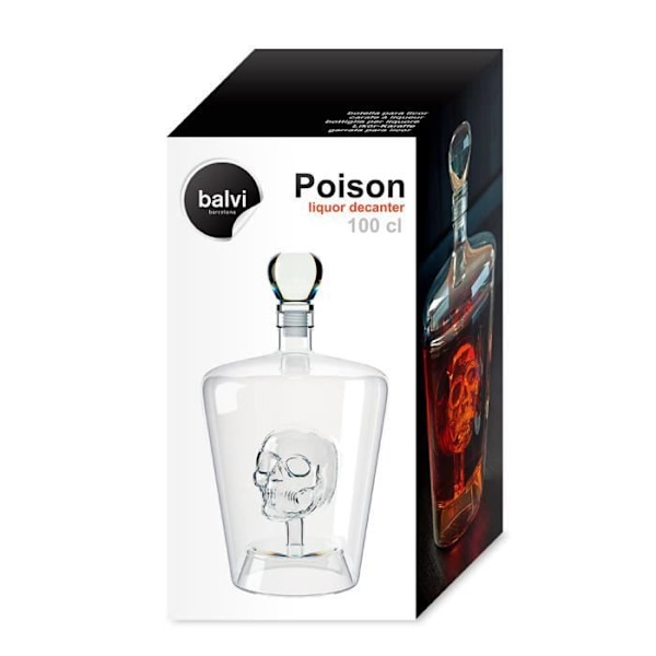 Balvi - Poison whisky -kahvi. 1 litran viinapullo. Sisältää kallon sisällä. Valmistettu lasista.