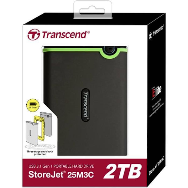 TRANSCEND StoreJet 25M3C ulkoinen kiintolevy - 2 Tt - USB 3.1 Gen 1 - Raudanharmaa