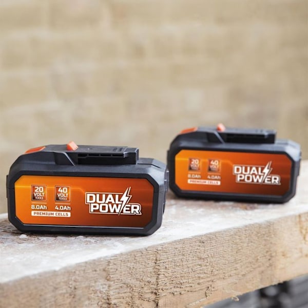 Dual Power POWDP9040 Akku - 20 V ja 40 V langattomille työkaluilla - Tehon merkkivalo - Alusta orange