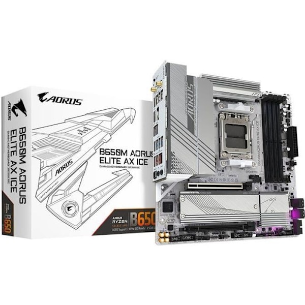 Gigabyte B650M AORUS ELITE AXE ICE - Micro ATX Socket AM5 AMD B650 emolevy - 4x DDR5 - M.2 PCIe 5.0 - USB 3.2 - PCI-Express 4.0 16