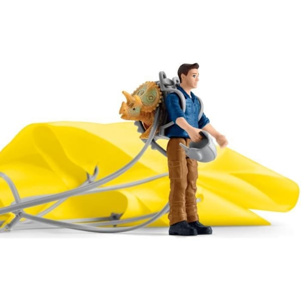 Parachute Rescue, Schleich æskesæt med 1 faldskærm, 1 menneskefigur og 1 dinosaur, forhistorisk legetøjssæt Flerfärgad