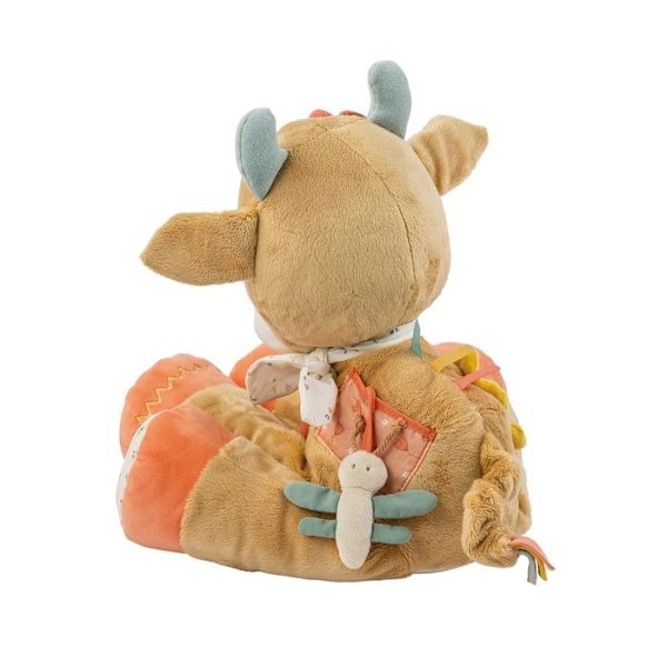 Aktivitets bamse - Nattou - Ko Mila - 45 cm - Integreret rasle - Bidering - Spejl orange