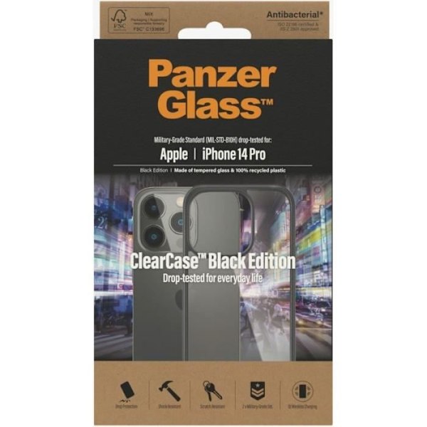 Coque - Panzer Glass - Black Edition - iPhone 14 Pro 6.1" - Holdbar beskyttelse - Elegant design Sort