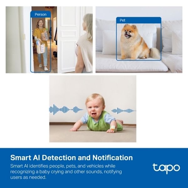 WiFi 2K 360° övervakningskamera - Tapo TP-Link C125 - Starlight-sensor, AI-detektion - Kompatibel med Alexa/Google Home
