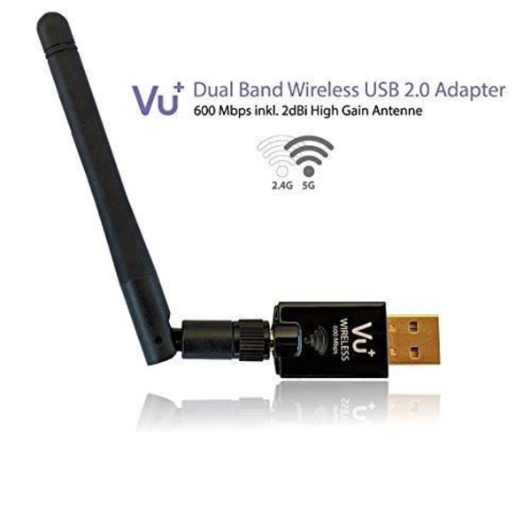 Vu++ USB 2.0 Dual Band 600 Mbps adapter med antenne