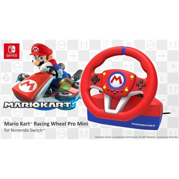 Mario Kart Racing Wheel Pro Mini - HORI - Nintendo Switch, PC - Pedaler inkluderet - Rød Rød