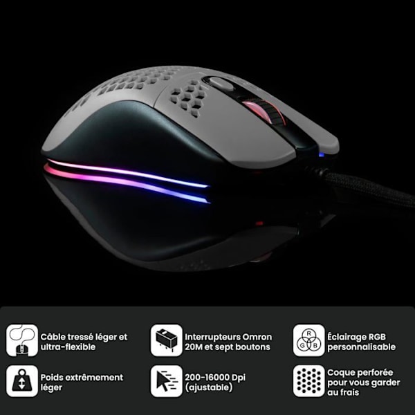 Pelaaja Hiiri - Arozzi - Favo Ultra Kevyt RGB - 16000 DPI - Langallinen - Ultra kevyt
