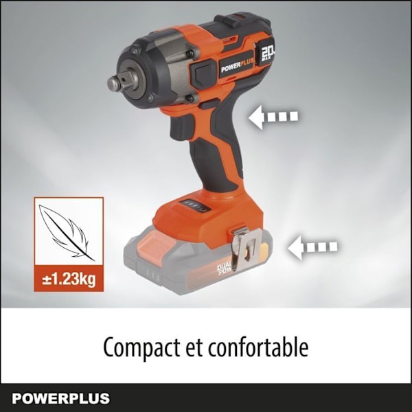 Trådløs skraldenøgle - DUAL POWER POWDP20150 - 220Nm - Variabel moment - uden batteri eller lader Orange - Sort
