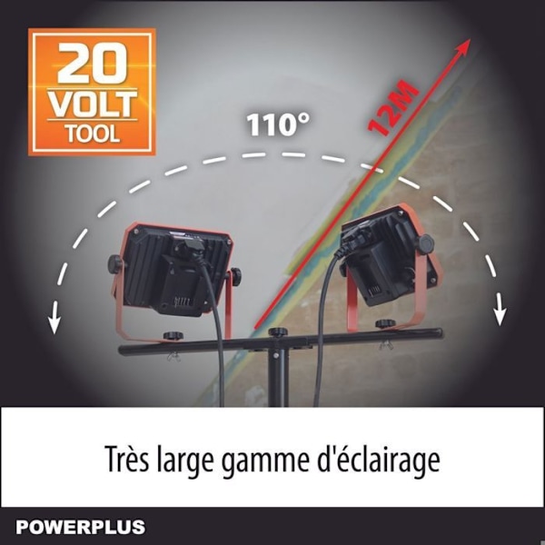 Powerplus Dual Power LED Projektor Genopladelig POWDP8035 - Byggelekt lampe på 20 V og 2x2000 lm - uden batteri eller oplader orange