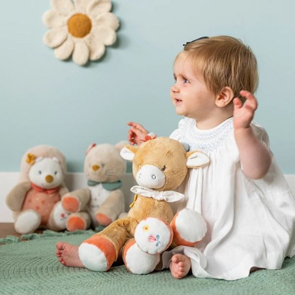 Aktivitets bamse - Nattou - Ko Mila - 45 cm - Integreret rasle - Bidering - Spejl orange