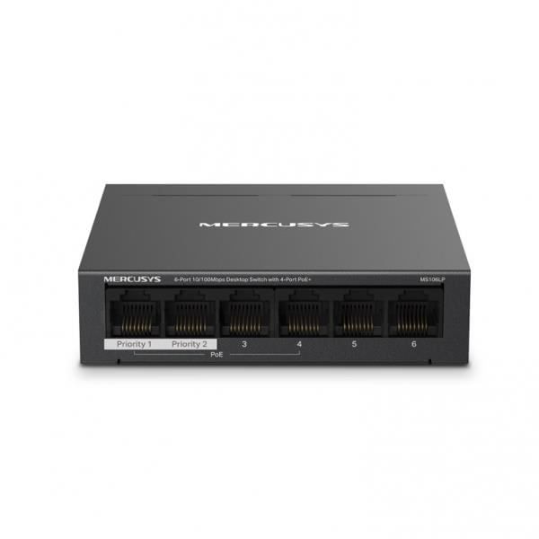 Mercusys MS106LP, Managed, Fast Ethernet (10/100), Power over Ethernet (PoE), Väggmontering MERCUSYS MS106LP 6-PORTAR SWITCH Svart