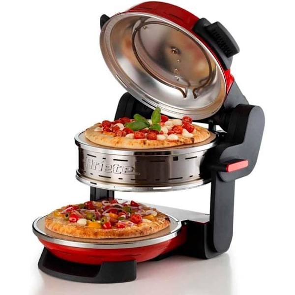 Ariete Four til Pizza Double 927, Four til Pizza med 5 Bagningstrin, 2 Antiadhæsive Reflektorplader, Rød