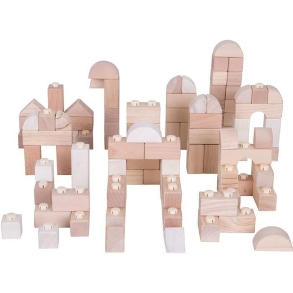 Træspil - BIGJIGS - Klikblokke - Naturlig - 100 stk Hvid, beige og brun