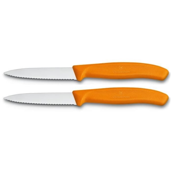 Victorinox kontorknive - Sæt af 2 - 8 cm tandet klinge - Ideelle til skæring af små fødevarer orange