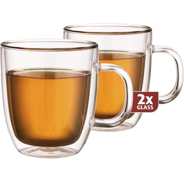 Maxxo dobbeltvægget teglas 13 cm gennemsigtigt glas 2 stk