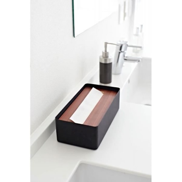 Næsehorn - YAMAZAKI - Sort Metal - Træ låg - 26cm x 13cm x 8.2cm Svart och trä