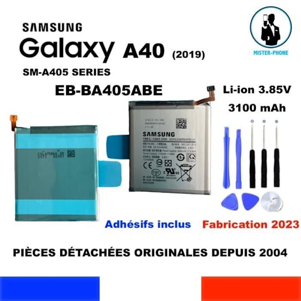 ORIGINAL BATTERI SAMSUNG GALAXY A40 EB-BA405ABE SM-A405 SERIES 3100MAH + DEMONTERING VERKTYGSSATS ÄKTA BATTERI VERKTYG Grå