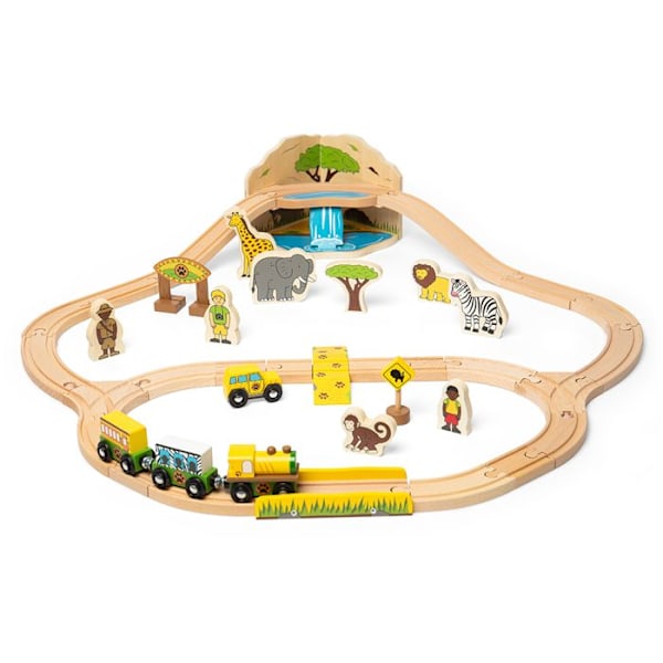 Safari Togsæt - BigJigs Legetøj - Modeller - Garage - Station - Lufthavn - Havn - Hus - Bygning Flerfarvet