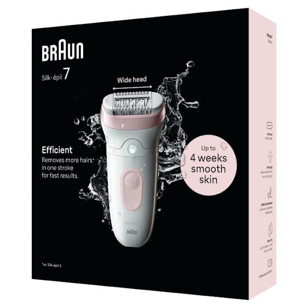 Elektrisk epilator - BRAUN - SILK EPIL 7 SE 7-000 - 2 hastigheter - Trådlös - 40 min - Vit / Rosa vitt och rosa