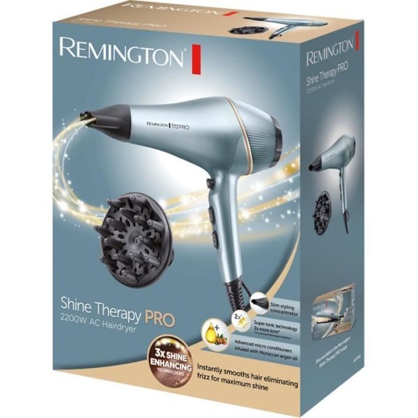 Remington AC9300 Shine Therapy -hiustenkuivain 2200W, AC-moottori, mikromolekyylihoito marokkolaisella arganöljyllä, superioninen