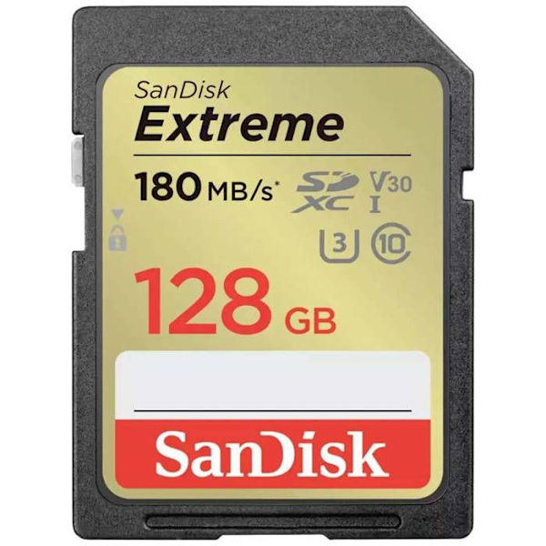 SANDISK Extreme 128GB SDXC-muistikortti 180MB/S 90MB/S UHS-I Class 10 U3 V30