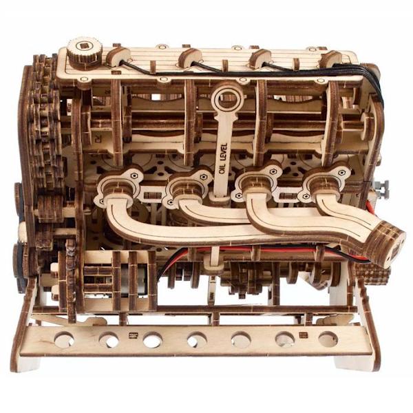 Puzzle 3D Mekanik - Ugears - V8 Motor - Træ - 776 dele - Skala 1:6 Beige