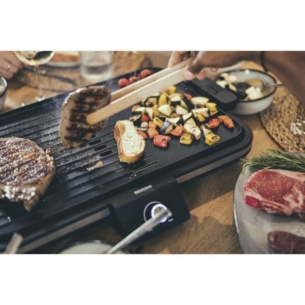 Plancha SEVERIN - PG8564 - Kogeoverflade 50x30cm - Non-stick støbejern plade - Op til 230°C - 2300W Sort/børstet rustfrit stål