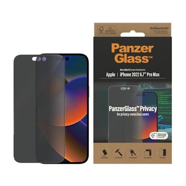 Beskyttelsesglas - PanzerGlass - iPhone 14 Pro Max - Privatliv - Hærdet glas - Ridsefast