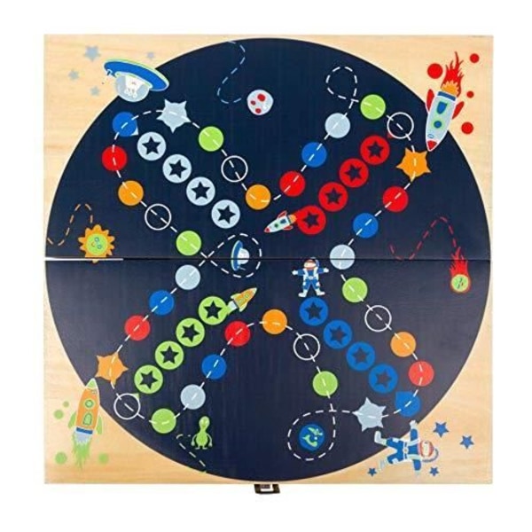 Small Foot 11452 Ludo Space, Wooden, Travel Company, med 2 olika tärningar, Family Toys Game, Multicolour 11452