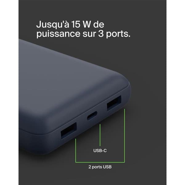 Externt batteri - BELKIN - 20 000 mAh - USB-A & USB-C - 15 W - Blå Blå
