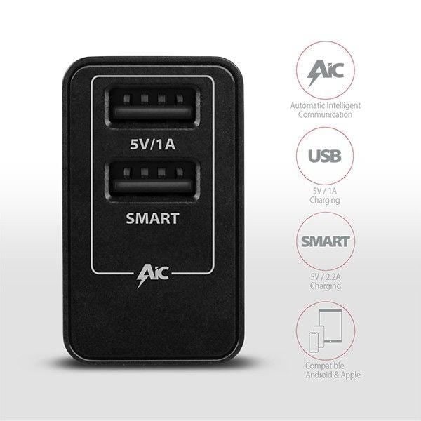 AXAGON-yhteensopiva ACU-DS16 Ladegerät, 2X USB-A, Smart 5V 1.2A, 16W - Schwarz - 8595247905420