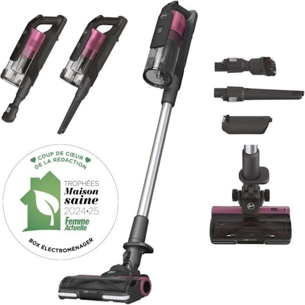Trådløs kostestøvsuger - HOOVER HF920H - 65 AW - 86 dBA - LED-skærm - Pink / Grå Rose, Lyserød
